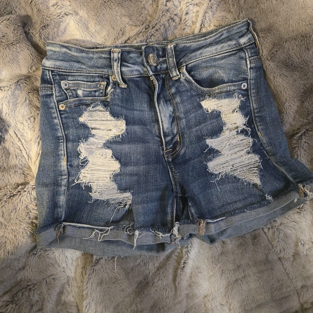 American Eagle Outfitters Blue Distressed Jean Shorts